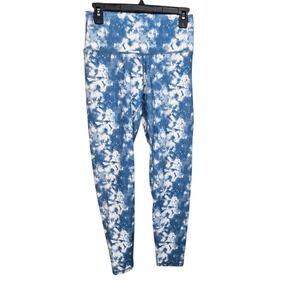 Yunoga Womens Blue White Tie Dye High Waist Activewear Leggings  L
